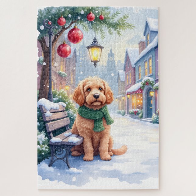 Watercolor Bolognese Festive Town Bench Christmas  Jigsaw Puzzle (Vertical)