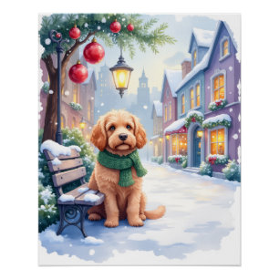 Watercolor Bolognese Festive Town Bench Christmas  Poster