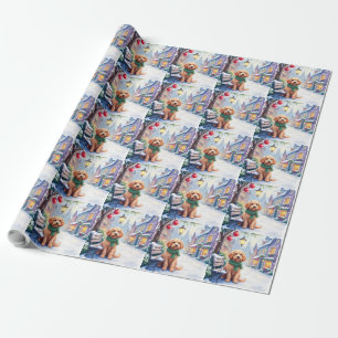 Watercolor Bolognese Festive Town Bench Christmas Wrapping Paper