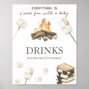 Watercolor bonfire baby shower Drinks Poster