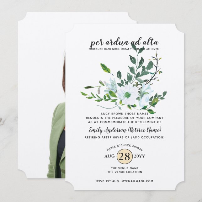 Watercolor Bontanical Retirement PHOTO Occupation Invitation (Front/Back)