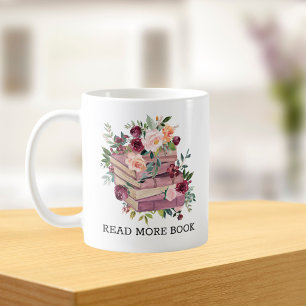 Watercolor Book and Rose Flower Reading Quote Coffee Mug