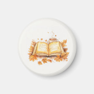Watercolor Book and Tea Mug, Cosy Autumn Vibes Magnet
