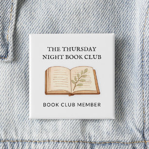 Watercolor Book Club Name Personalised Gift  15 Cm Square Badge