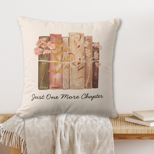 Watercolor Book Flower Brown Pink Reading Quote Cushion (In situ)