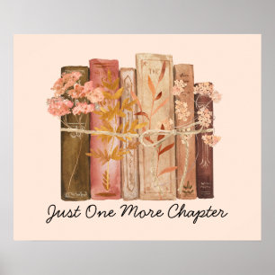 Watercolor Book Flower Brown Pink Reading Quote Poster