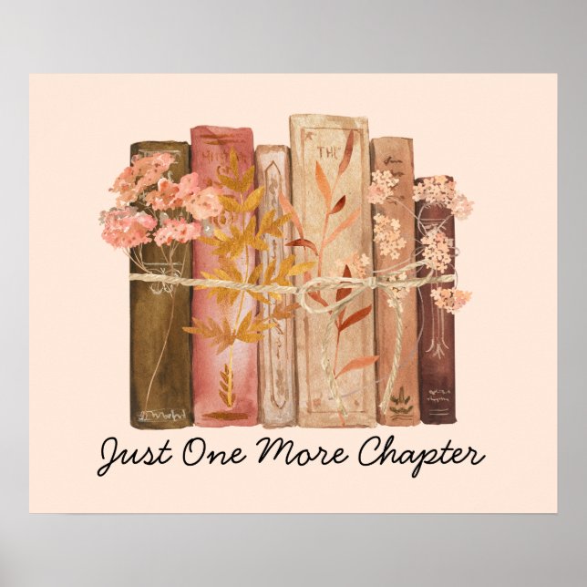 Watercolor Book Flower Brown Pink Reading Quote Poster (Front)