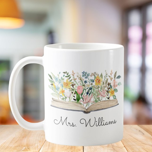 Watercolor Book Flower Floral Teacher Appreciation Coffee Mug (In situ)