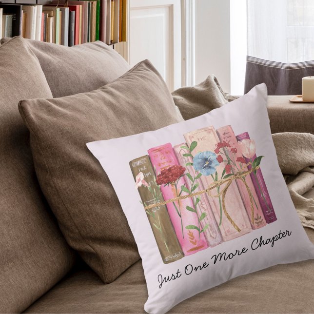 Watercolor Book Flower Pink Purple Reading Quote Cushion (In situ)