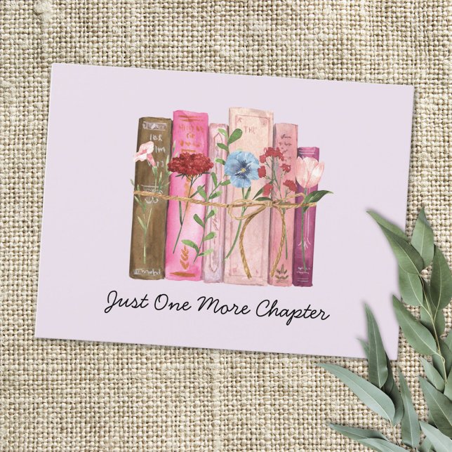 Watercolor Book Flower Pink Purple Reading Quote Postcard (Close up)