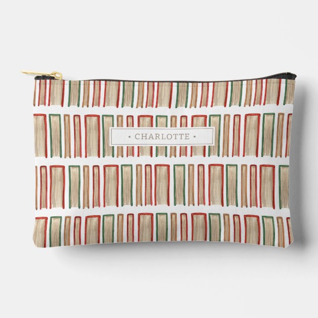 Watercolor Book Lover Bookish Pattern Personalised Accessory Pouch (Front)