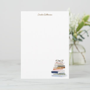 Watercolor Book Lover Personalised Stationery Card
