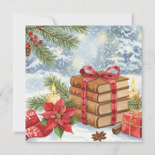 Watercolor book lovers Christmas card