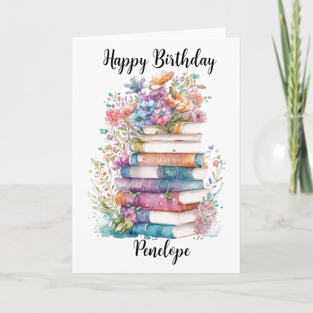 Watercolor Bookish Birthday Card (Front)