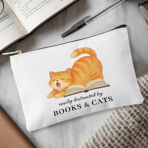 Watercolor Bookish Cat Funny Book Lover Saying Accessory Pouch