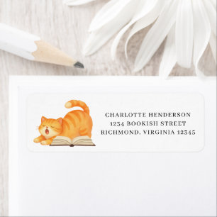 Watercolor Bookish Ginger Cat Return Address