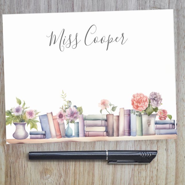 Watercolor Books and Flowers Librarian Teacher Post-it Notes (Creator Uploaded)