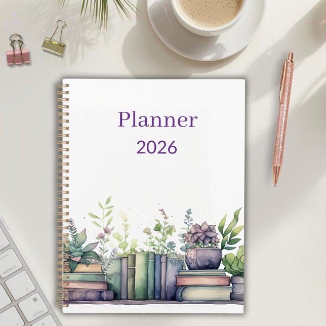 Watercolor Books and Plants Personalised Planner (Creator Uploaded)