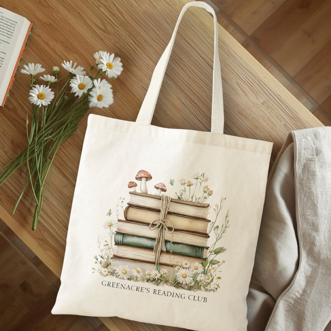 Watercolor Books and Wildflowers Book Club Name Tote Bag (Creator Uploaded)