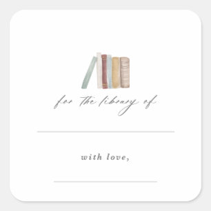 Watercolor Books Baby Shower Library  Bookplates Square Sticker