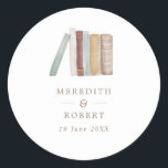 Watercolor Books Wedding Classic Round Sticker<br><div class="desc">Wedding stickers with a watercolor illustration of books in neutral earth tone colours.</div>