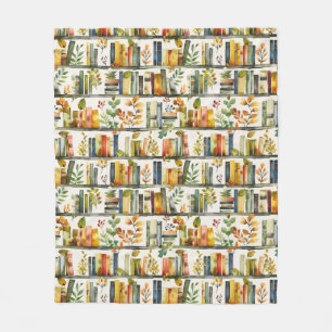 Watercolor Bookshelf Pattern Fleece Blanket
