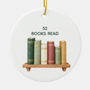 Watercolor Bookshelf Reading Milestone Ceramic Tree Decoration