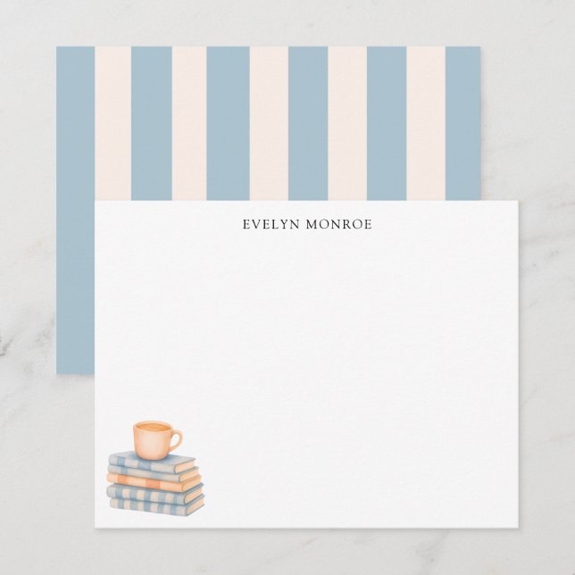 Watercolor Bookstack and Coffee Mug Personalised Card (Front/Back)