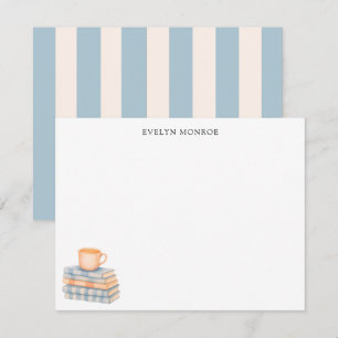Watercolor Bookstack and Coffee Mug Personalized Card