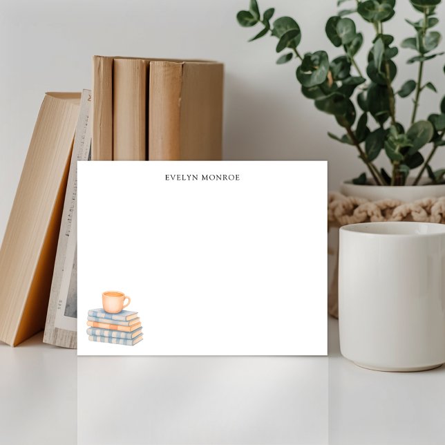 Watercolor Bookstack and Coffee Mug Personalized Card (Creator Uploaded)