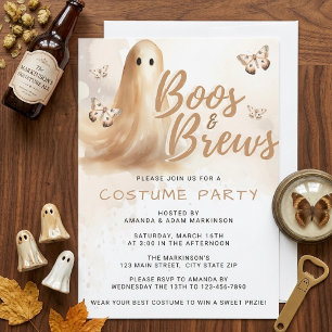 Watercolor Boos And Brews Neutral Halloween Party Invitation