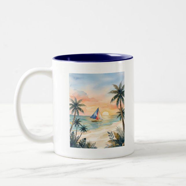 Watercolor Boracay Sunset Beach Philippines Mug (Left)