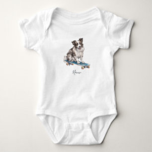 Watercolor Border Collie Baby Bodysuit