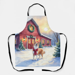 Watercolor Border Collie Country Barn Christmas Apron