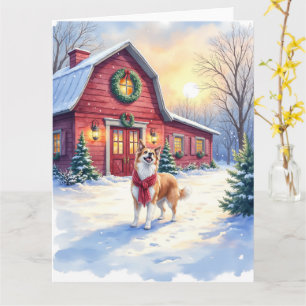Watercolor Border Collie Country Barn Christmas Card