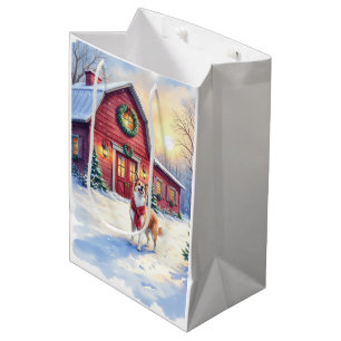 Watercolor Border Collie Country Barn Christmas Medium Gift Bag