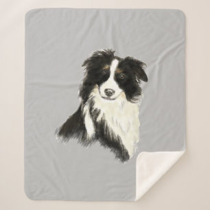 Watercolor Border Collie Dog Pet Animal Custom Sherpa Blanket