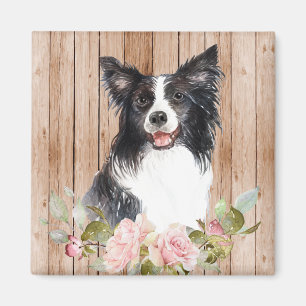 Watercolor Border Collie & Flowers  Magnet