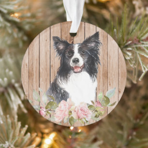 Watercolor Border Collie & Flowers  Ornament