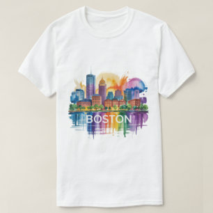 Watercolor Boston Skyline Boston Ma Skyline T-Shirt