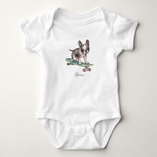 Watercolor Boston Terrier Baby Bodysuit