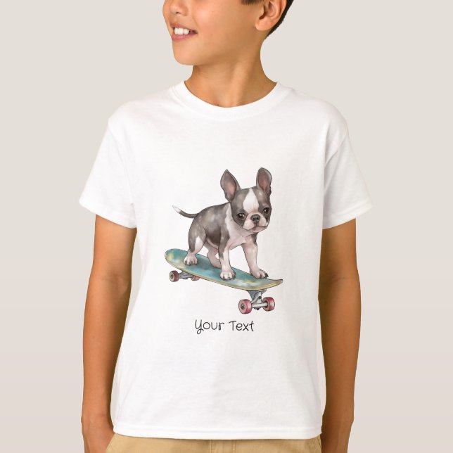Watercolor Boston Terrier Boy T-Shirt  (Front)