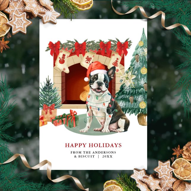 Watercolor Boston Terrier Christmas Card (Creator Uploaded)