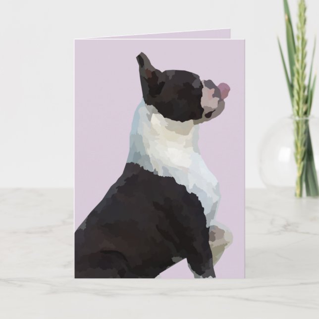 Watercolor Boston Terrier Greeting Card (Front)