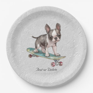 Watercolor Boston Terrier Paper Plate