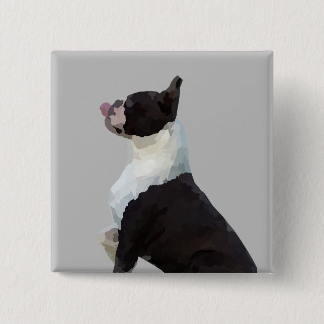 Watercolor Boston Terrier Pin Button (Front)