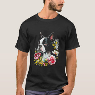Watercolor Boston Terrier with flowers Bostie 16 T-Shirt
