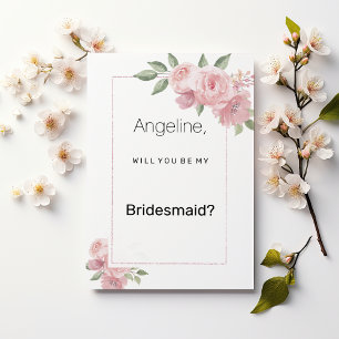 Watercolor botanic pastel pink floral Bridesmaid Invitation