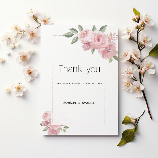 Watercolor botanic pastel pink floral Thank You Invitation (Watercolor botanic pastel pink floral Thank You)
