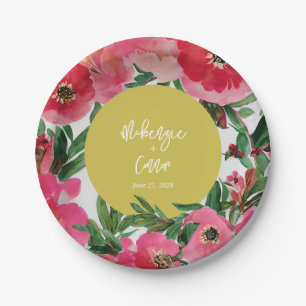 Watercolor Botanical Anemone Floral Yellow Wedding Paper Plate